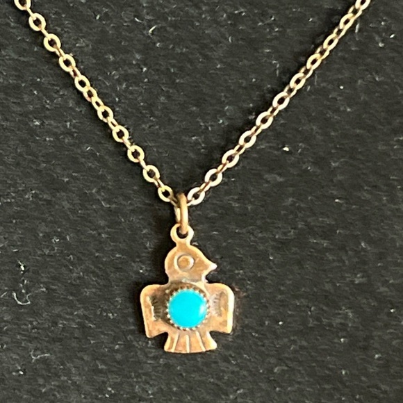 Vintage Petite Turquoise Copper Thunderbird Necklace & Coordinating Accessories - Picture 8 of 13